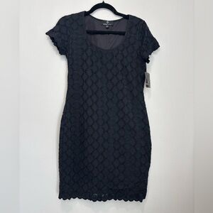 Ronni Nicole Black Eyelet black Dress  short sleeve lace sheath